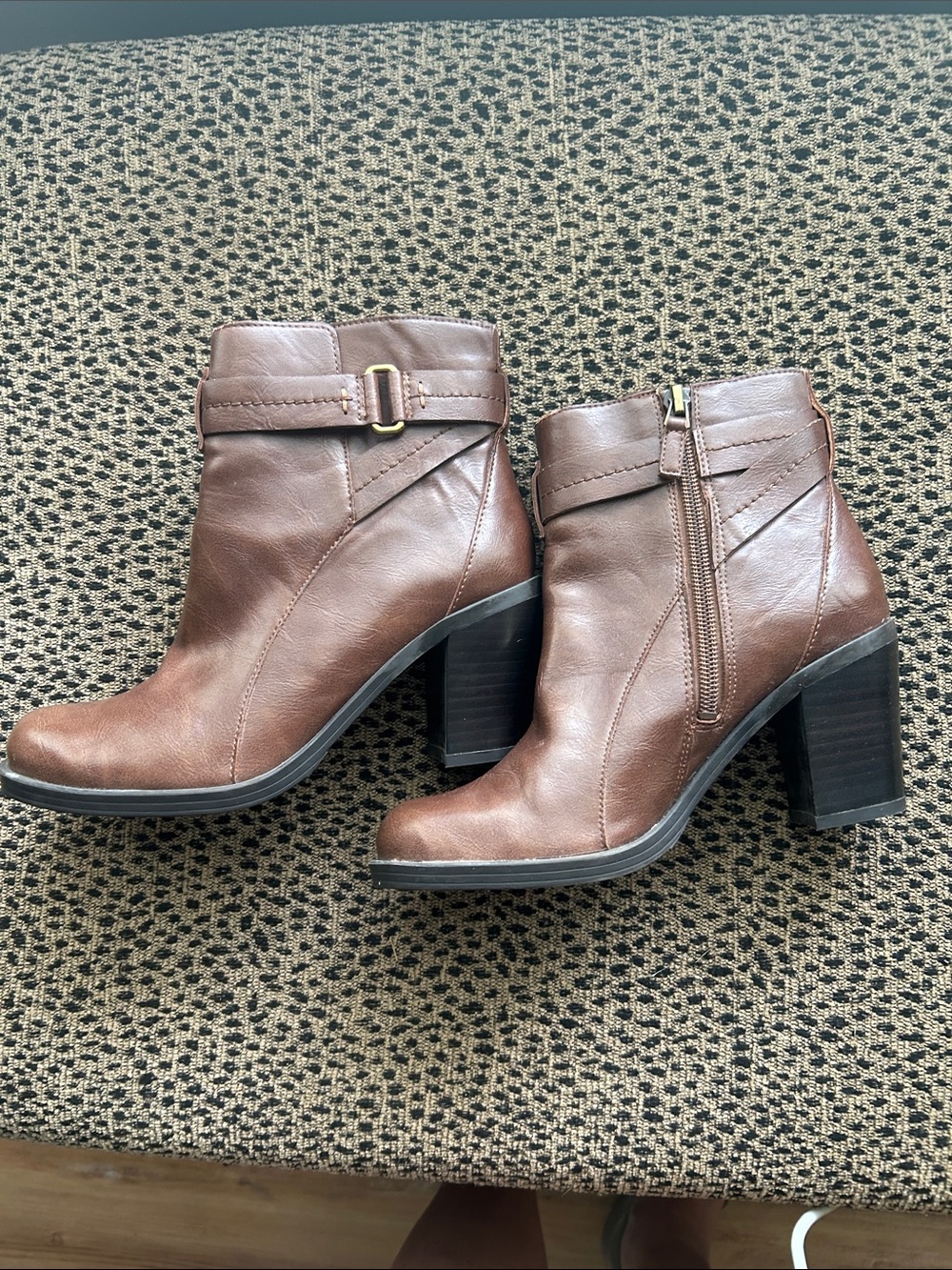 Franco Sarto Brown Leather Block Heel Ankle Booties